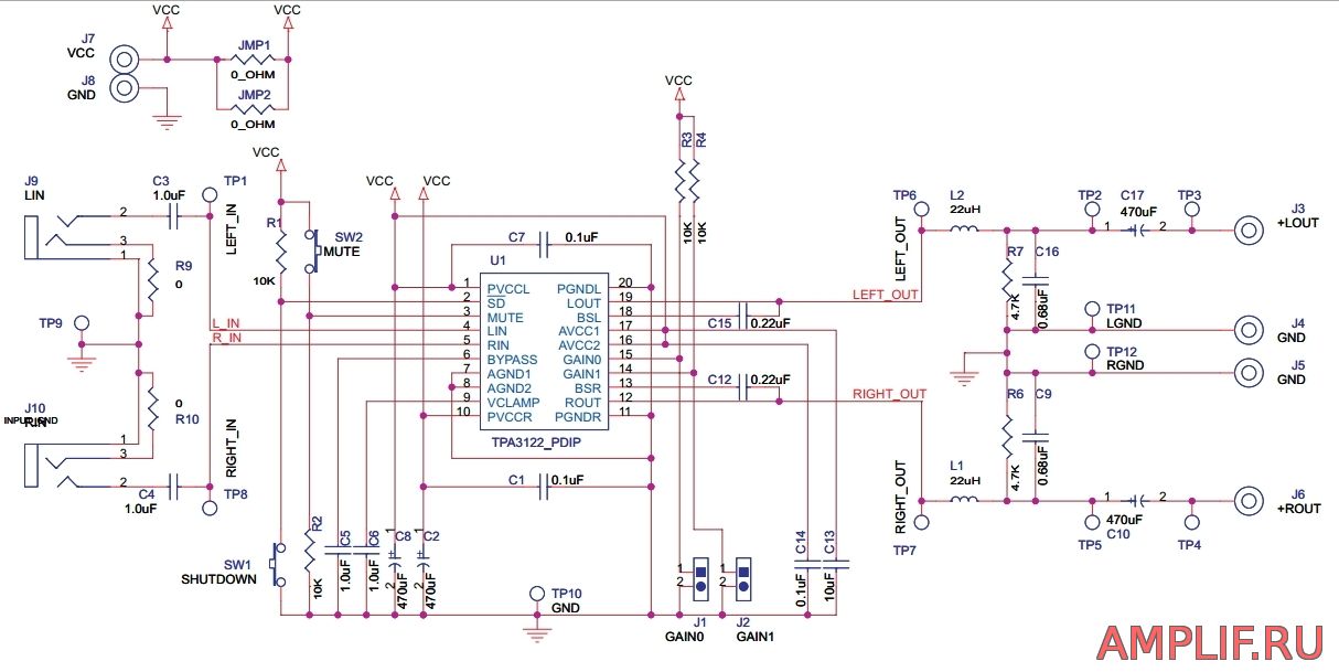 Tpa3116d2 схема усилителя